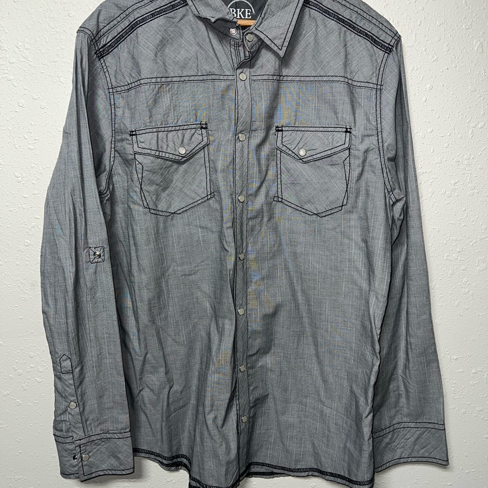 BKE Gray Casual Button Down‎ Shirt with Western Details